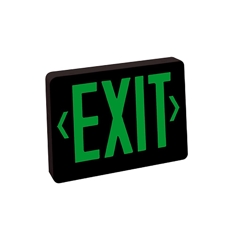 Thermoplastic LED Exit Sign, Battery Backup, Green Letters / Black Housing, 2 Circuit