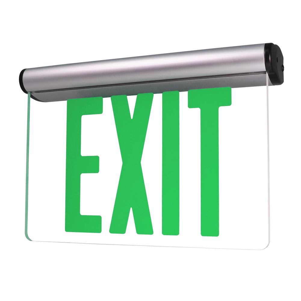 Surface Adjustable LED Edge-Lit Exit Sign, Battery Backup, 6" Green Letters, Single Face / Clear