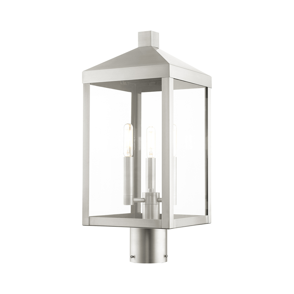 3 Lt Brushed Nickel Outdoor Post Top Lantern