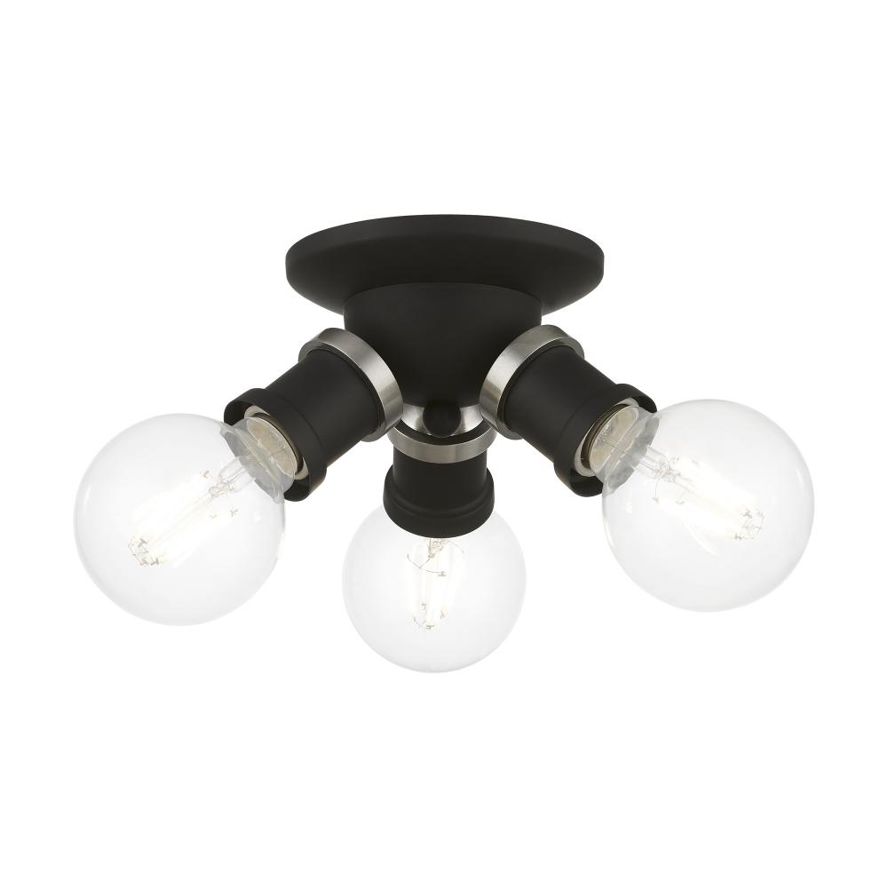 3 Light Black with Brushed Nickel Accents Flush Mount