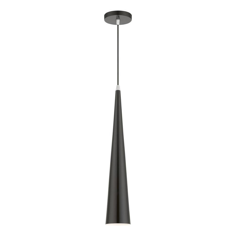 1 Light Shiny Black with Polished Chrome Accents Single Tall Pendant