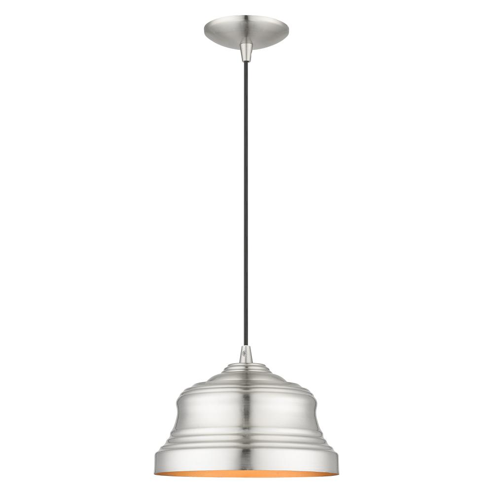 1 Light Brushed Nickel Bell Pendant with Gold Finish Inside