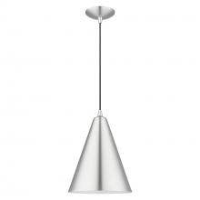 Livex Lighting 41492-66 - 1 Light Brushed Aluminum Cone Pendant with Polished Chrome Accents