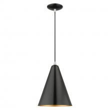 Livex Lighting 41492-68 - 1 Light Shiny Black Cone Pendant with Polished Chrome Accents