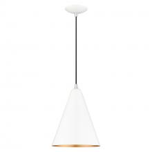 Livex Lighting 41492-69 - 1 Light Shiny White Cone Pendant with Polished Chrome Accents
