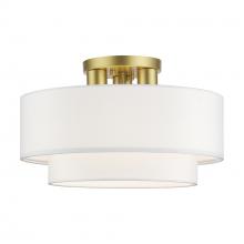 Livex Lighting 50305-33 - 3 Light Soft Gold Large Semi-Flush with Hand Crafted Off-White Color Fabric Hardback Shades
