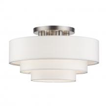 Livex Lighting 50307-91 - 4 LT Brushed Nickel Extra Large Semi-Flush with Hand Crafted Off-White Color Fabric Hardback Shades