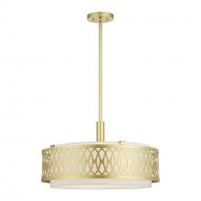 Livex Lighting 53434-33 - 4 Light Soft Gold Pendant Chandelier with Hand Crafted Oatmeal Color Fabric Hardback Shade