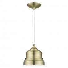 Livex Lighting 55901-01 - 1 Light Antique Brass Mini Bell Pendant with Shiny White Finish Inside