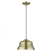 Livex Lighting 55902-01 - 1 Light Antique Brass Bell Pendant with Shiny White Finish Inside