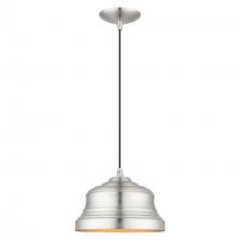 Livex Lighting 55902-91 - 1 Light Brushed Nickel Bell Pendant with Gold Finish Inside