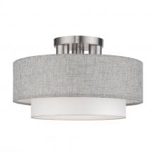 Livex Lighting 60013-91 - 3 Light Brushed Nickel Large Semi-Flush with Hand Crafted Urban Gray & White Fabric Hardback Shades