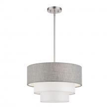 Livex Lighting 60015-91 - 3 LT Brushed Nickel Pendant Chandelier with Hand Crafted Urban Gray & White Fabric Hardback Shades