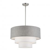 Livex Lighting 60016-91 - 4 LT Brushed Nickel Pendant Chandelier with Hand Crafted Urban Gray & White Fabric Hardback Shades