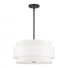 Livex Lighting 60023-07 - 4 Light Bronze Pendant Chandelier with Hand Crafted Off-White Fabric Hardback Shades