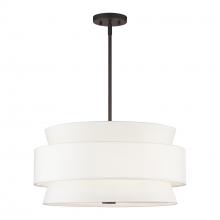 Livex Lighting 60025-07 - 5 Light Bronze Pendant Chandelier with Hand Crafted Off-White Fabric Hardback Shades