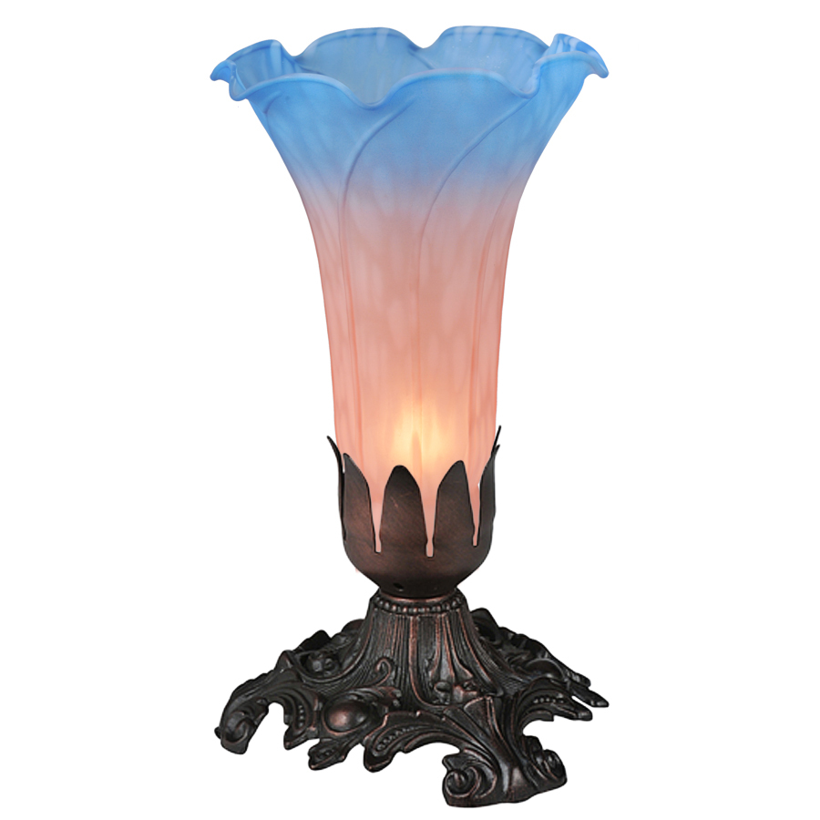 7" High Pink/Blue Tiffany Pond Lily Victorian Mini Lamp
