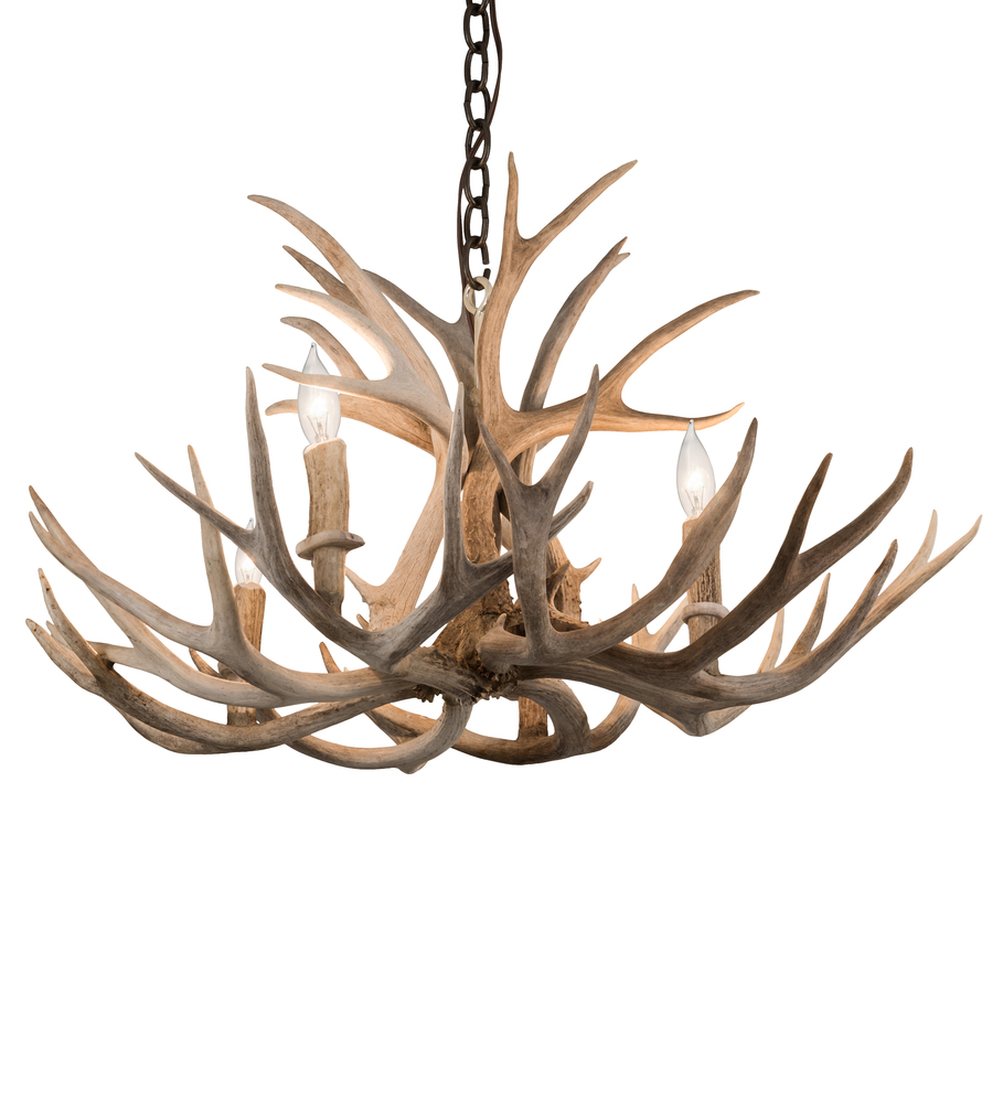 30" Wide Antlers Mule Deer 4 Light Chandelier