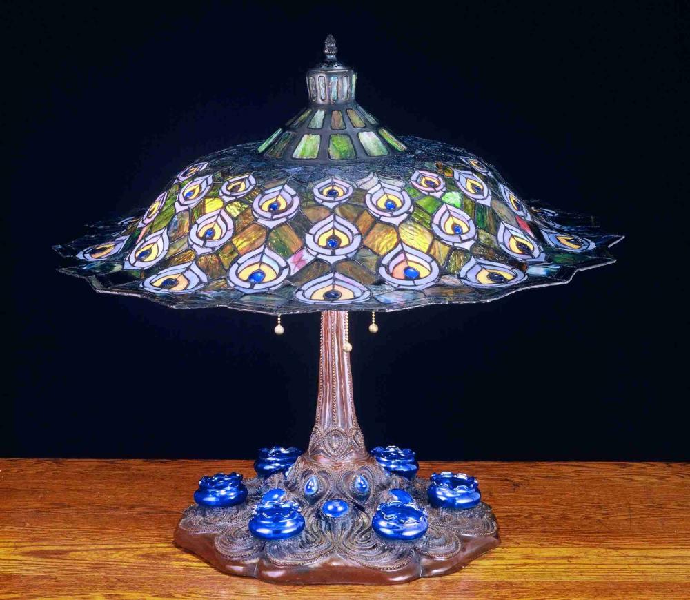 26.5" High Tiffany Peacock Feather Table Lamp