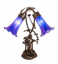 Meyda Blue 115880 - 17" High Blue Tiffany Pond Lily 2 Light Trellis Girl Accent Lamp