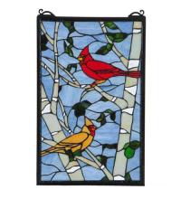 Meyda Blue 119436 - 13"W X 10"H Cardinals Morning Stained Glass Window