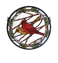 Meyda Blue 65289 - 15"W X 15"H Cardinals & Holly Stained Glass Window