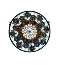 Meyda Blue 66805 - 17"W X 17"H Tiffany Peacock Feather Medallion Stained Glass Window