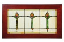 Meyda Blue 97961 - 24" Wide X 14" High Arts & Crafts Bud Trio Wood Frame Stained Glass Window