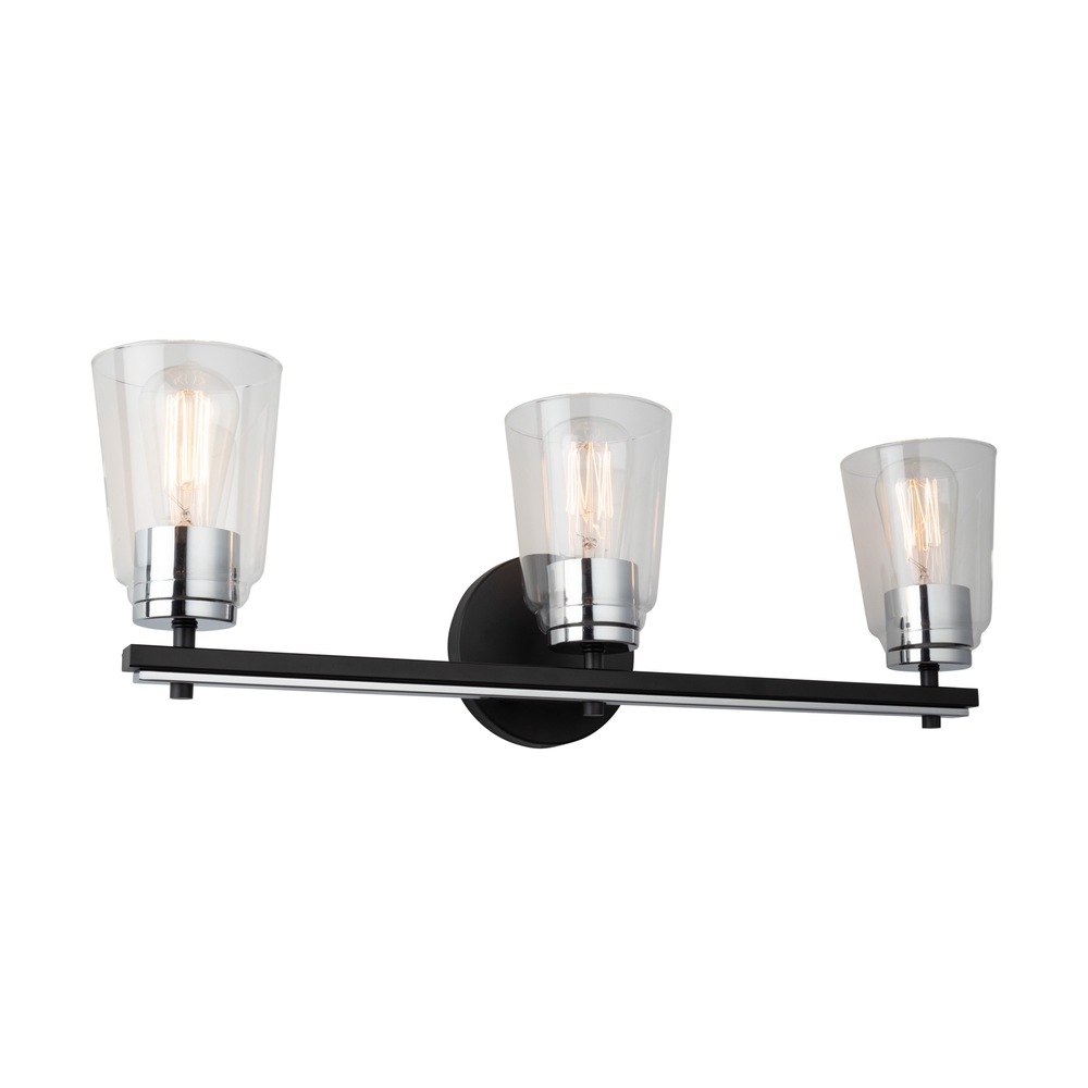 Essex Collection 3-Light Bathroom Vanity Fixture Black and Chrome