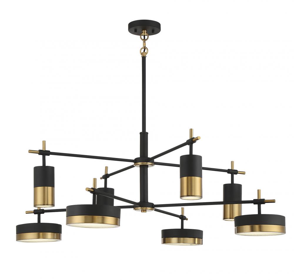 Ashor 8-Light LED Chandelier in Matte Black with Warm Brass Accents