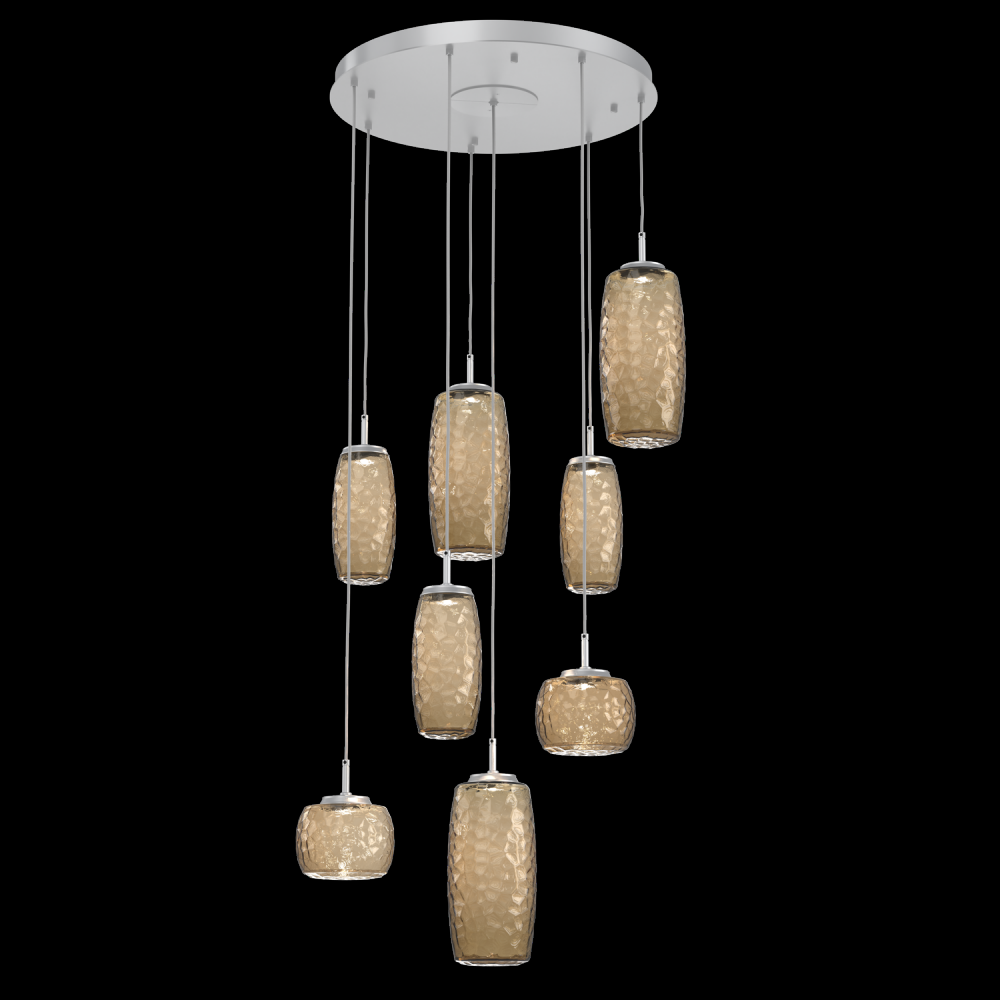 Vessel 8pc Round Multi-Pendant-Classic Silver-Bronze Blown Glass-Cloth Braided Cord-LED 2700K