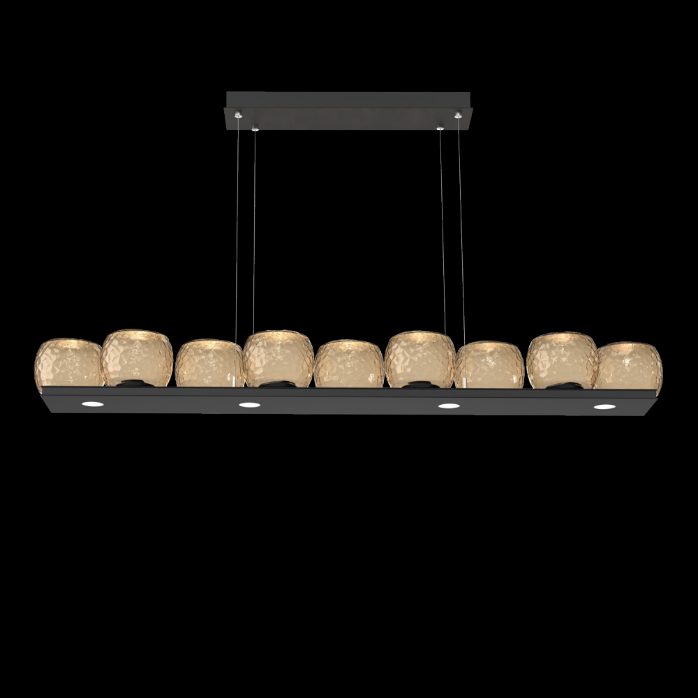 Vessel 59-inch Platform Linear-Matte Black-Bronze Blown Glass-Stainless Cable-LED 3000K