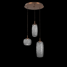 Hammerton CHB0091-03-BB-S-C01-L1 - Vessel 3pc Round Multi-Pendant-Burnished Bronze-Smoke Blown Glass-Cloth Braided Cord-LED 2700K