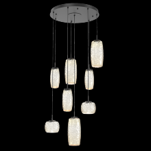 Hammerton CHB0091-08-MB-A-C01-L3 - Vessel 8pc Round Multi-Pendant-Matte Black-Amber Blown Glass-Cloth Braided Cord-LED 3000K