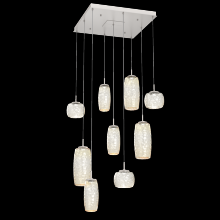 Hammerton CHB0091-09-BS-A-C01-L1 - Vessel 9pc Square Multi-Pendant-Beige Silver-Amber Blown Glass-Cloth Braided Cord-LED 2700K