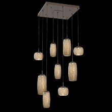 Hammerton CHB0091-09-FB-B-C01-L3 - Vessel 9pc Square Multi-Pendant-Flat Bronze-Bronze Blown Glass-Cloth Braided Cord-LED 3000K