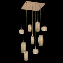 Hammerton CHB0091-09-NB-B-C01-L1 - Vessel 9pc Square Multi-Pendant-Novel Brass-Bronze Blown Glass-Cloth Braided Cord-LED 2700K