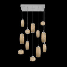 Hammerton CHB0091-12-CS-B-C01-L3 - Vessel 12pc Square Multi-Pendant-Classic Silver-Bronze Blown Glass-Cloth Braided Cord-LED 3000K