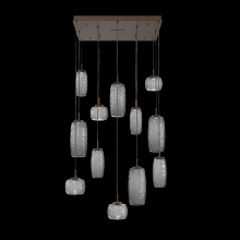 Hammerton CHB0091-12-FB-S-C01-L3 - Vessel 12pc Square Multi-Pendant-Flat Bronze-Smoke Blown Glass-Cloth Braided Cord-LED 3000K