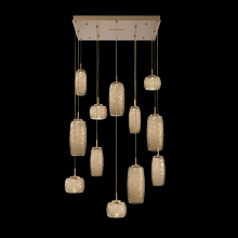 Hammerton CHB0091-12-NB-B-C01-L3 - Vessel 12pc Square Multi-Pendant-Novel Brass-Bronze Blown Glass-Cloth Braided Cord-LED 3000K