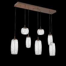 Hammerton PLB0091-07-BB-C-C01-L1 - Vessel 7pc Linear Multi-Pendant-Burnished Bronze-Clear Blown Glass-Cloth Braided Cord-LED 2700K