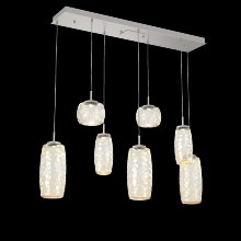 Hammerton PLB0091-07-BS-A-C01-L3 - Vessel 7pc Linear Multi-Pendant-Beige Silver-Amber Blown Glass-Cloth Braided Cord-LED 3000K