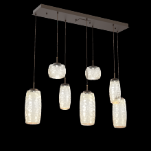 Hammerton PLB0091-07-FB-A-C01-L1 - Vessel 7pc Linear Multi-Pendant-Flat Bronze-Amber Blown Glass-Cloth Braided Cord-LED 2700K