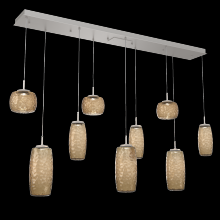 Hammerton PLB0091-09-BS-B-C01-L3 - Vessel 9pc Linear Multi-Pendant-Beige Silver-Bronze Blown Glass-Cloth Braided Cord-LED 3000K