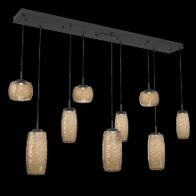 Hammerton PLB0091-09-MB-B-C01-L3 - Vessel 9pc Linear Multi-Pendant-Matte Black-Bronze Blown Glass-Cloth Braided Cord-LED 3000K