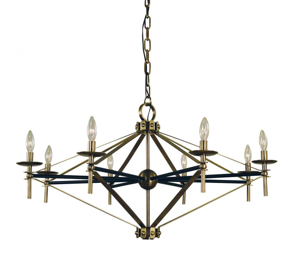 8-Light Antique Brass/Matte Black Fleurette Chandelier