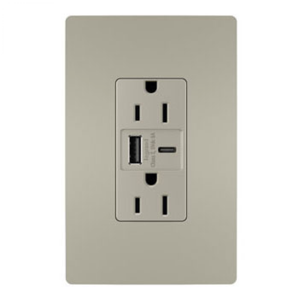 radiant? 15A Tamper-Resistant Ultra-Fast USB Type A/C Outlet, Nickel