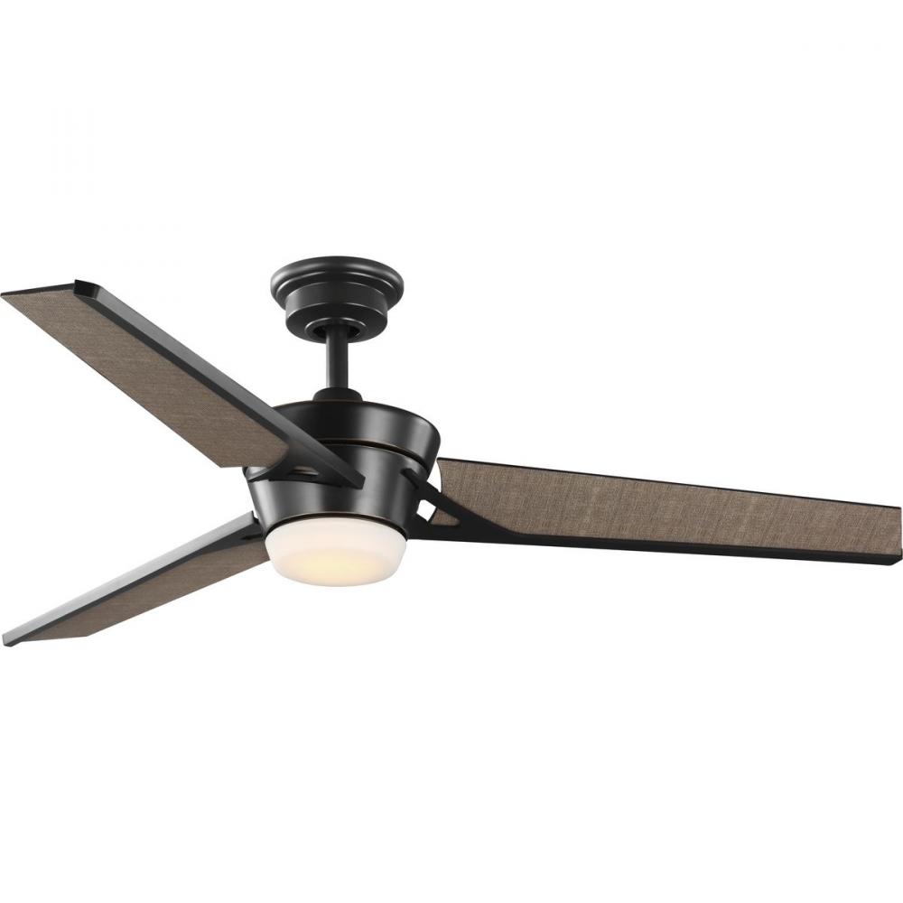 Kasota Collection 56" Three-Blade Tan Linen/Oil Rubbed Bronze Indoor/Outdoor LED DC Motor Modern