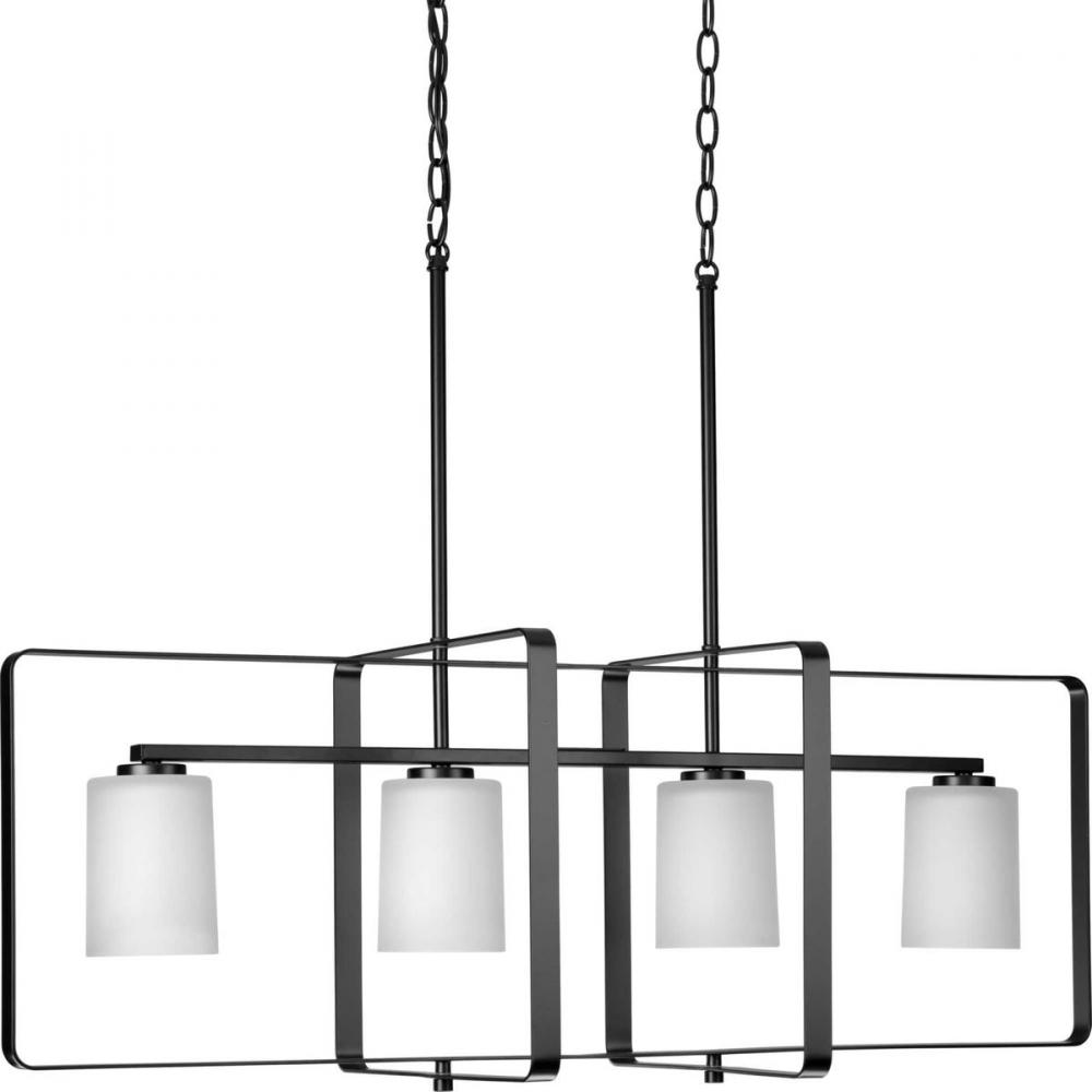 League Collection Four-Light Matte Black and Etched Glass Modern Farmhouse Chandelier Light