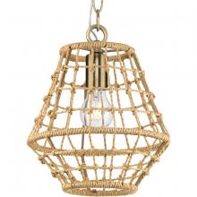 Progress P500423-163 - Laila Collection One-Light Vintage Brass Coastal Pendant with Woven Jute Accent